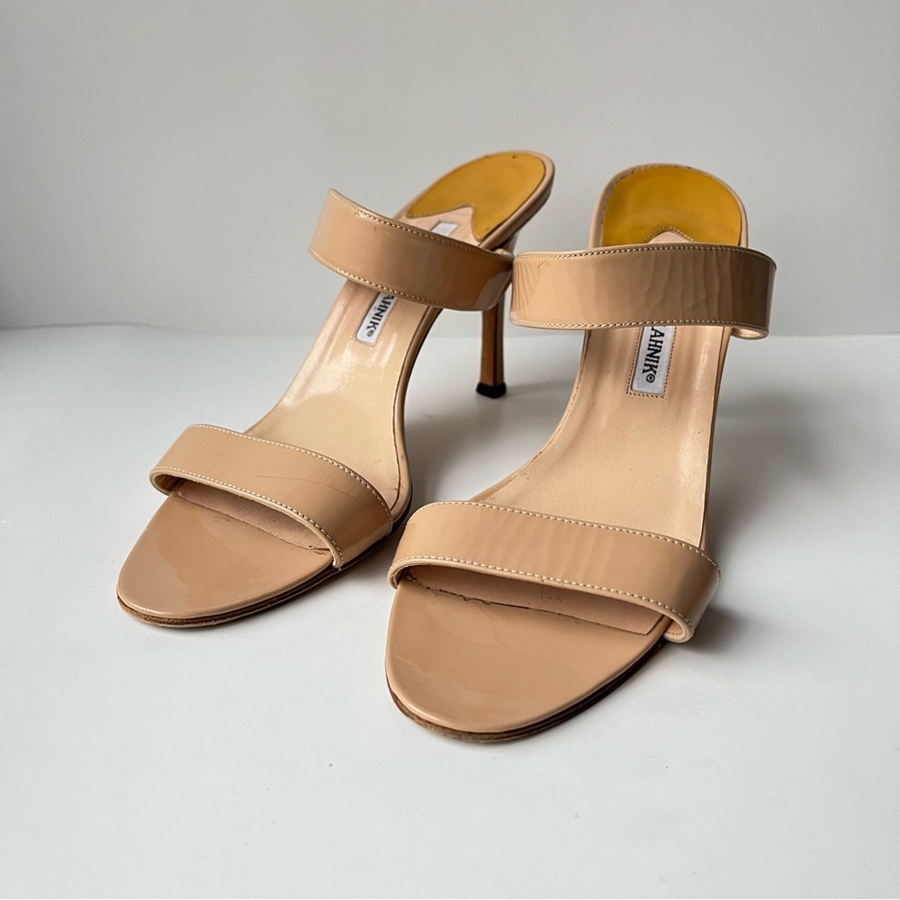 Manolo Blahnik beige tan leather slide sandals size 40